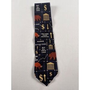RM Style Mens Silk Tie Stock Market NYSE Nasdaq Bull Bear Finance Novelty Black